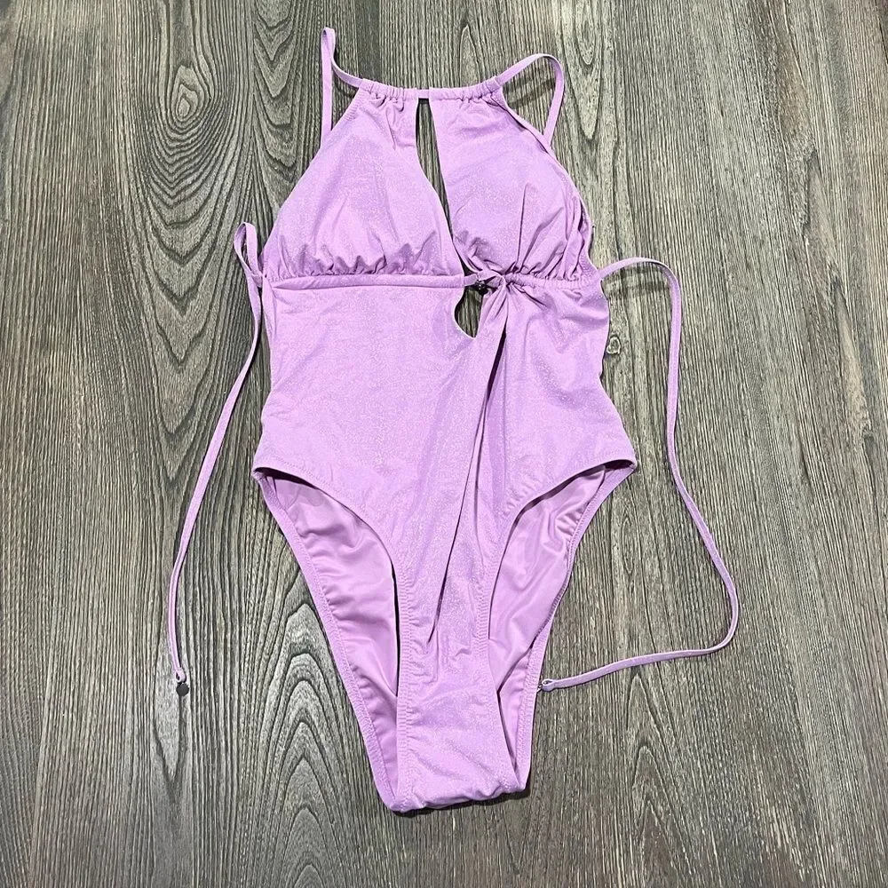 NWOT Victoria’s Secret Swim Halter Cut-Out One-Piece Swimsuit Backless Purple XL
